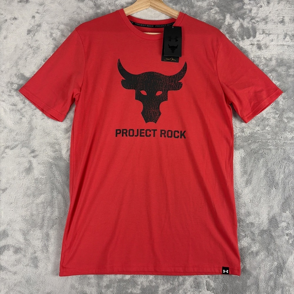 Under Armour UA Project Rock Payoff Graphic Shirt Mens Small Orange Top NWT